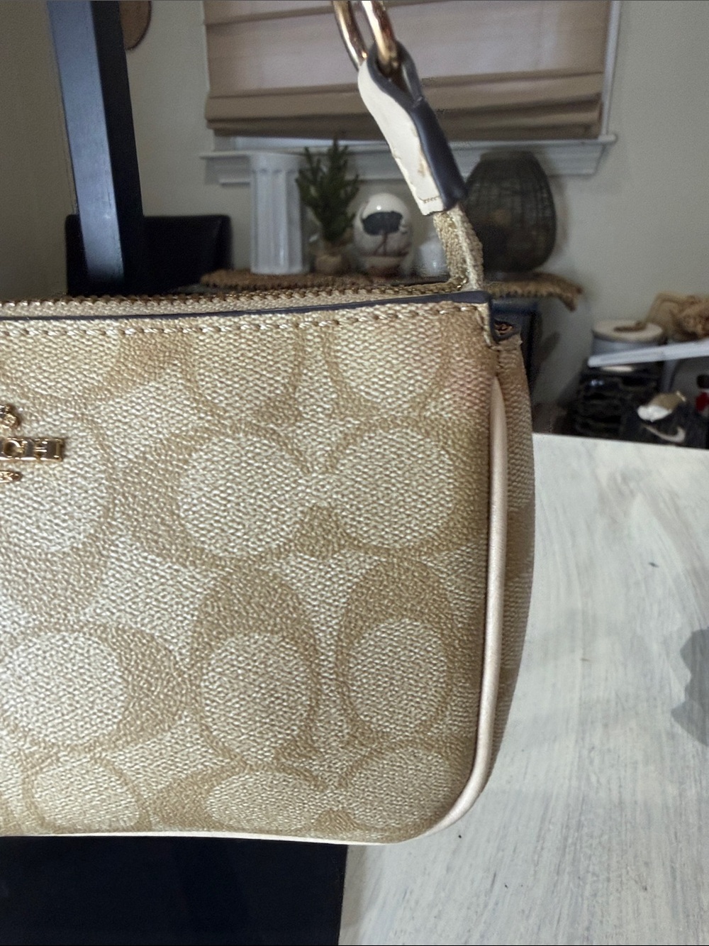 Coach Beige Signature Mini Shoulder Bag with Gold Hardware - Picture 4 of 13